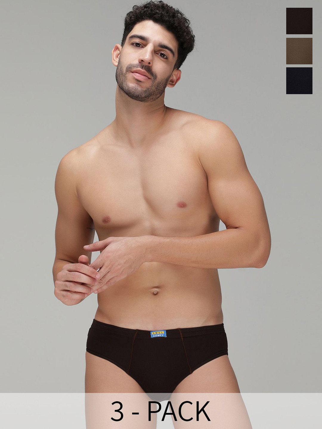 

AMUL COMFY Pack Of 3 Mid Rise Pure Cotton Basic Briefs AC-CBRIIE-CB-NY-LBR-3XL-3PC, Brown
