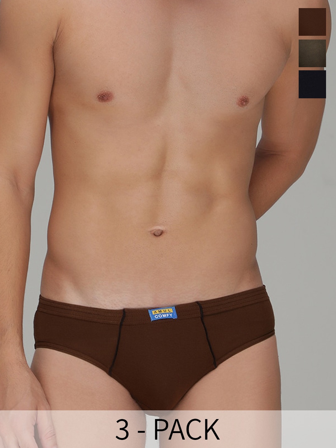 

AMUL COMFY Pack Of 3 Pure Cotton Basic Briefs- AC-CBRIIE-NY-LBR-SGY-S-3PC, Navy blue
