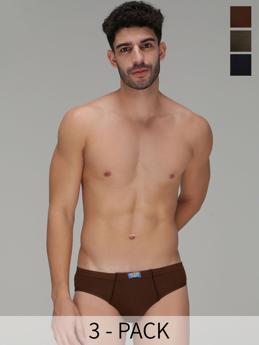 

AMUL COMFY Pack Of 3 Pure Cotton Briefs- AC-CBRIIE-NY-LBR-SGY-3XL-3PC, Navy blue