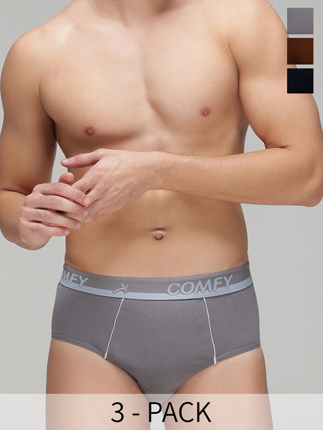 

AMUL COMFY Pack Of 3 Mid Rise Pure Cotton Basic Briefs AC-CBRIOE-NY-LBR-SGRY-XS-3PC, Grey