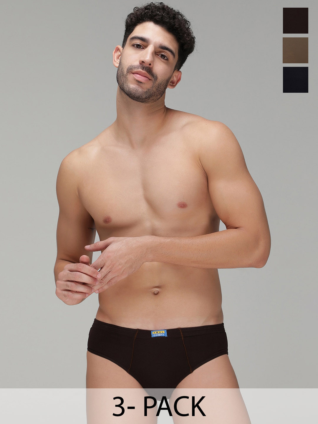 

AMUL COMFY Pack Of 3 Mid Rise Pure Cotton Basic Briefs AC-CBRIIE-CB-NY-LBR-XS-3PC, Brown