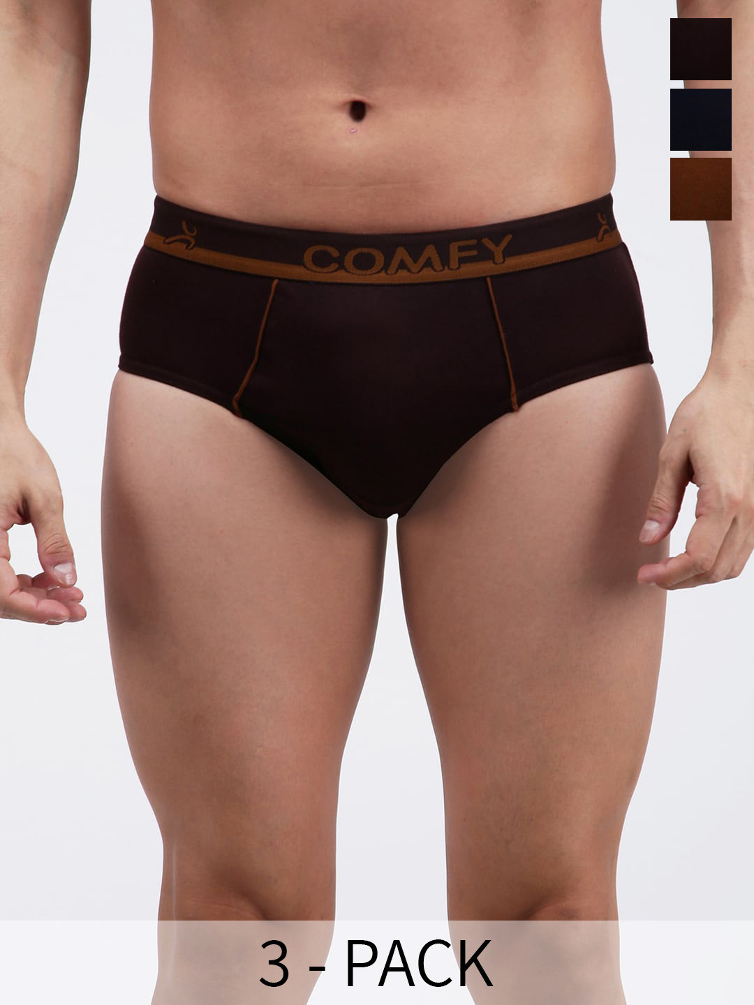 

AMUL COMFY Pack Of 3 Mid Rise Pure Cotton Basic Briefs AC-CBRIOE-CB-NY-LBR-XS-3PC, Brown