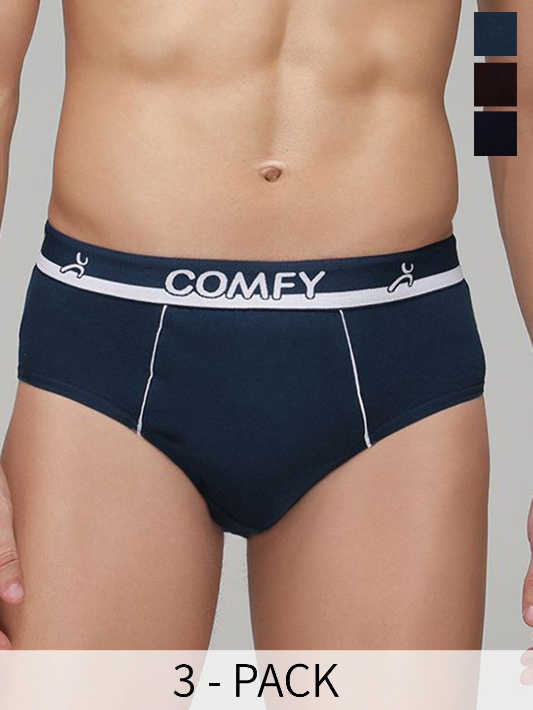 

AMUL COMFY Pack Of 3 Mid Rise Pure Cotton Basic Briefs AC-CBRIOE-AF-CB-NY-XL-3PC, Navy blue