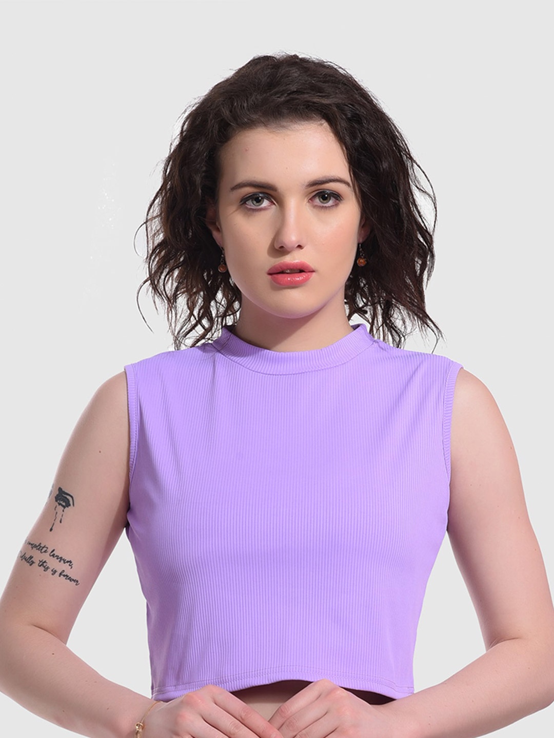 

ESOROUCHA High Neck Sleeveless Tank Crop Top, Lavender