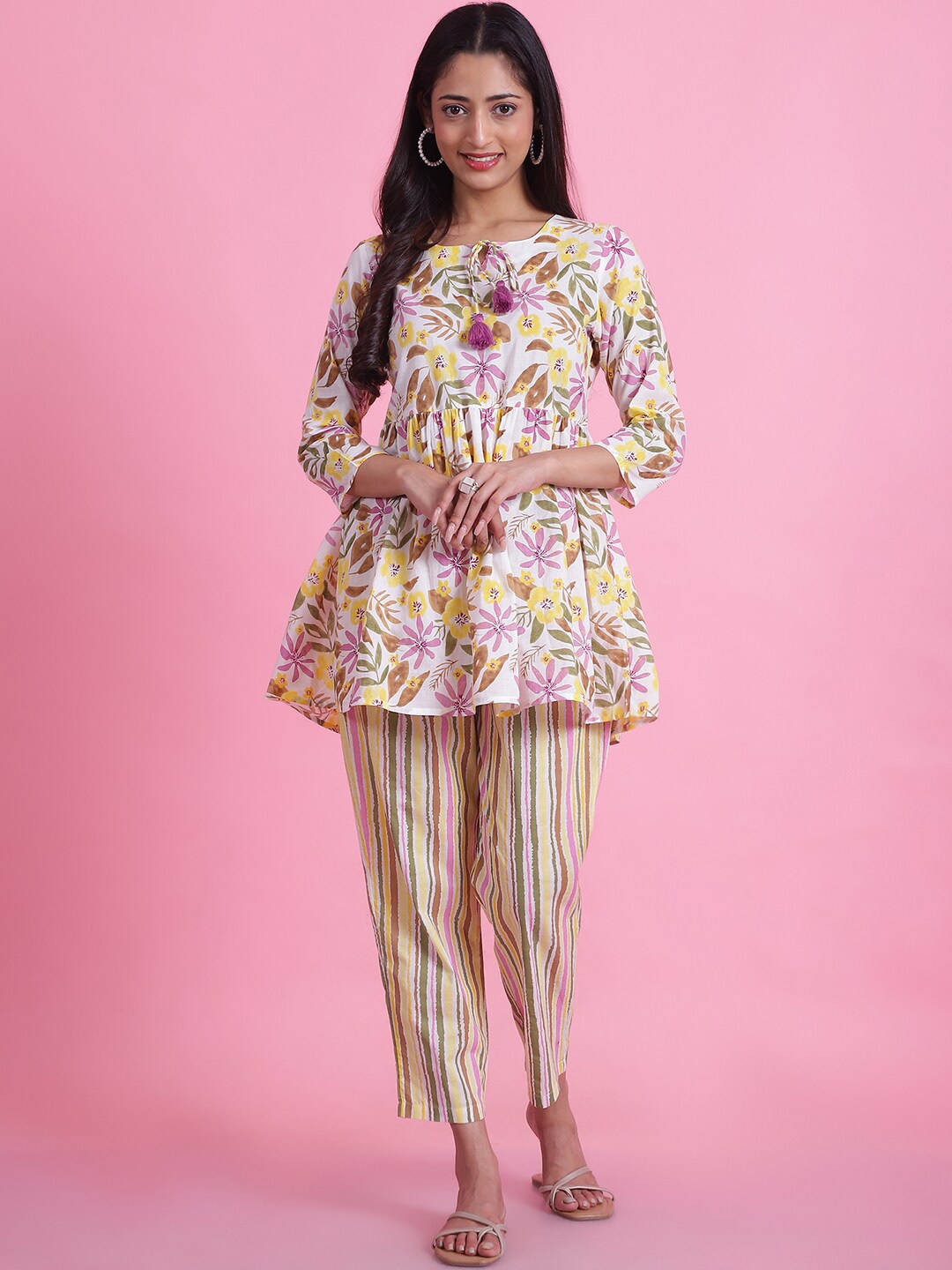 

Prakrti Printed Pure Cotton Top With Trousers Set, Off white