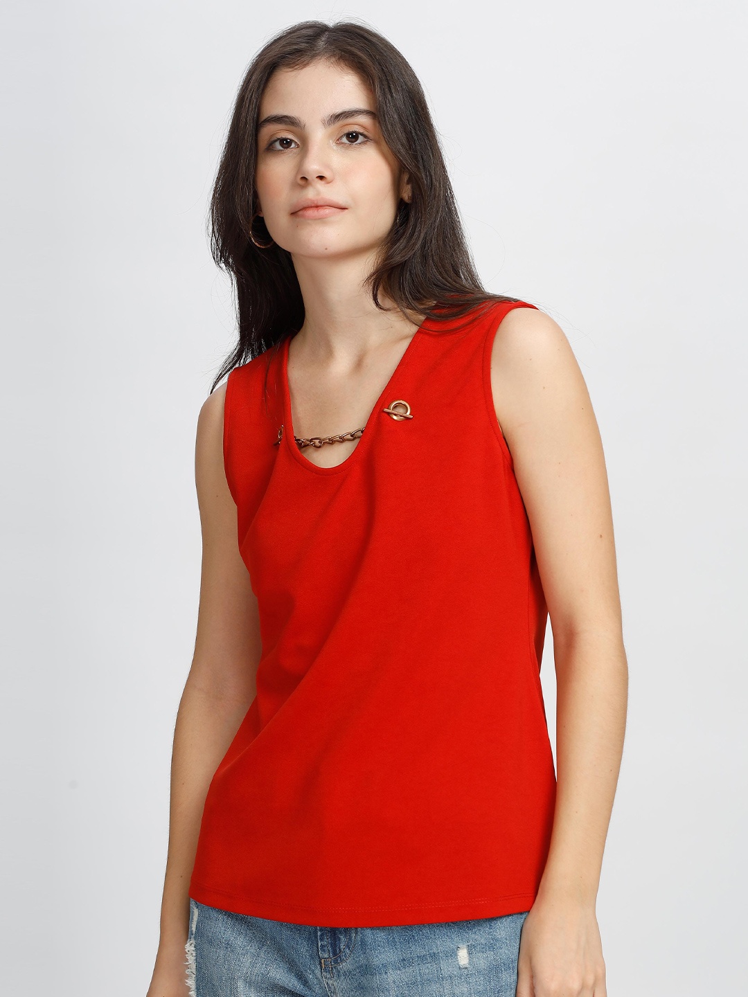 

SILISOUL Styled Back Top, Red