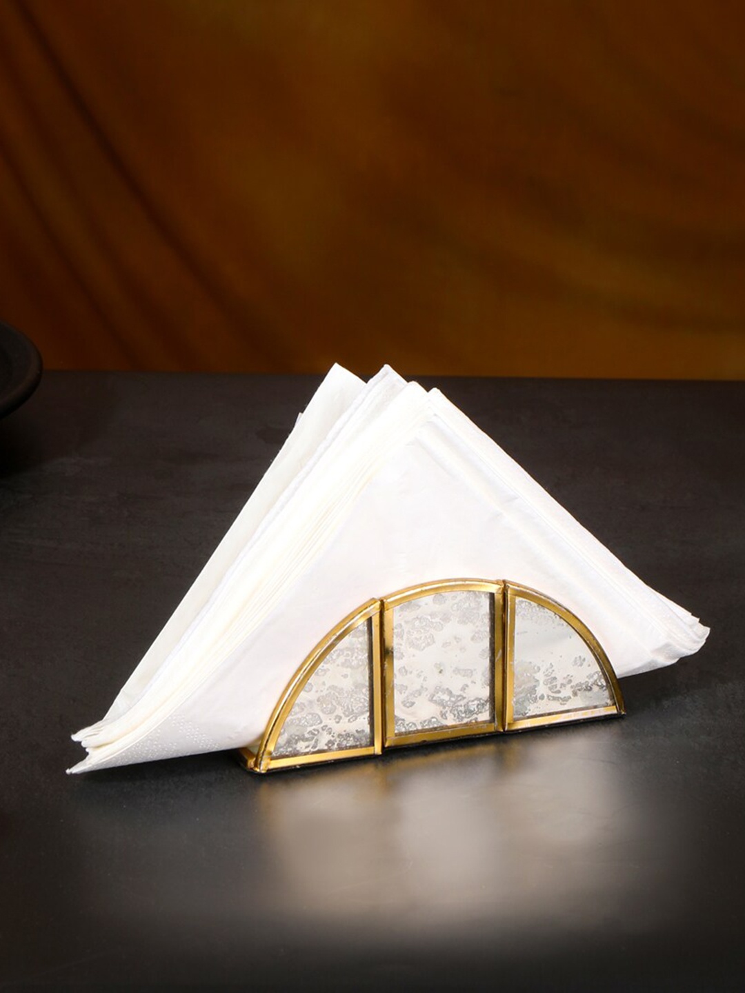 

THE HOME CO. Gold Toned & Grey Textured Brass Tissue Holder