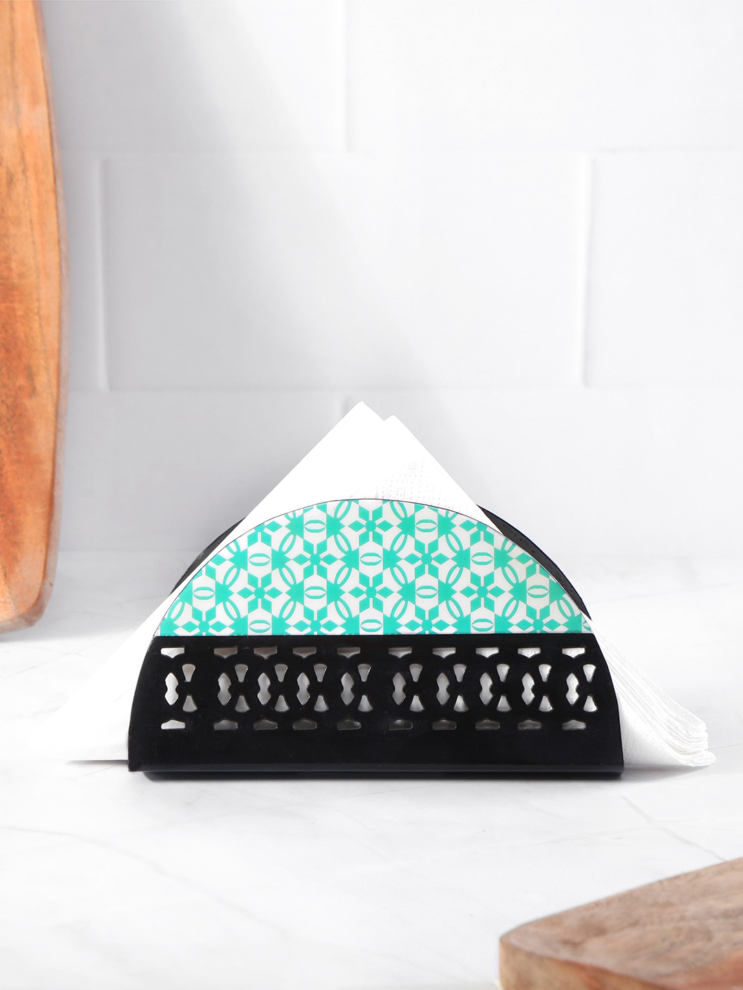 

THE HOME CO. Unisex Black & Green Printed Iron Tissue Holder
