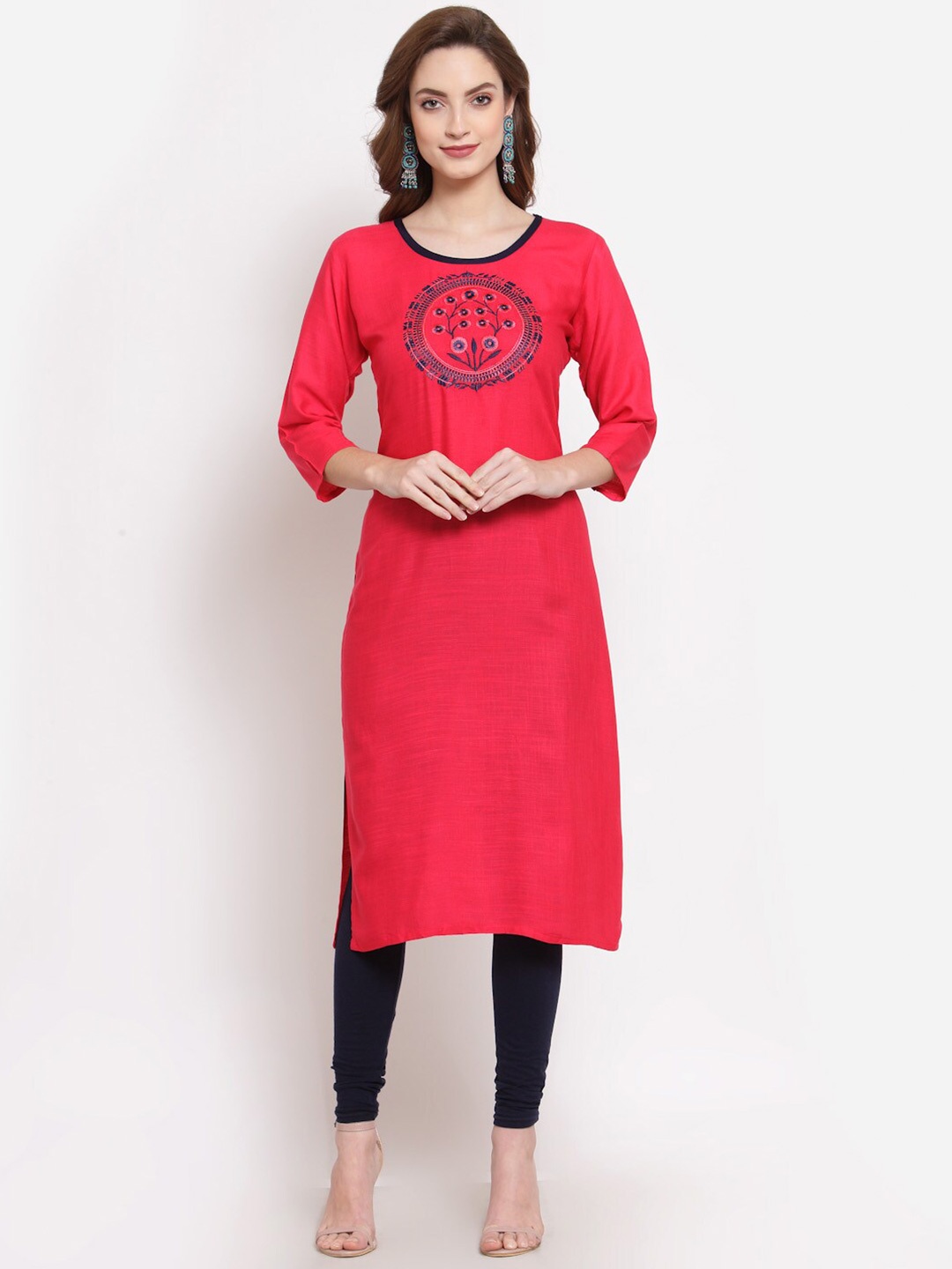 

KALINI Floral Embroidered Straight Kurta, Pink