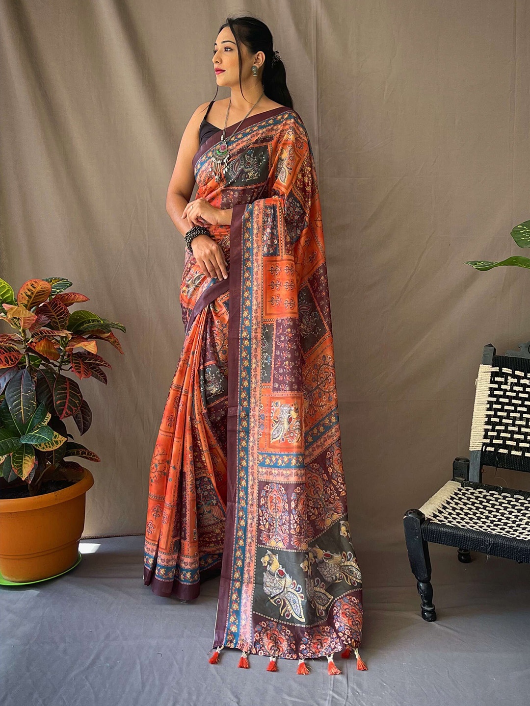 

DEVATITHI Kalamkari Saree, Orange