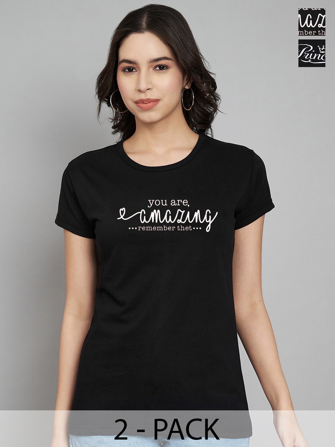 Trend Level Pack Of 2 Printed Round Neck T-shirt, Black