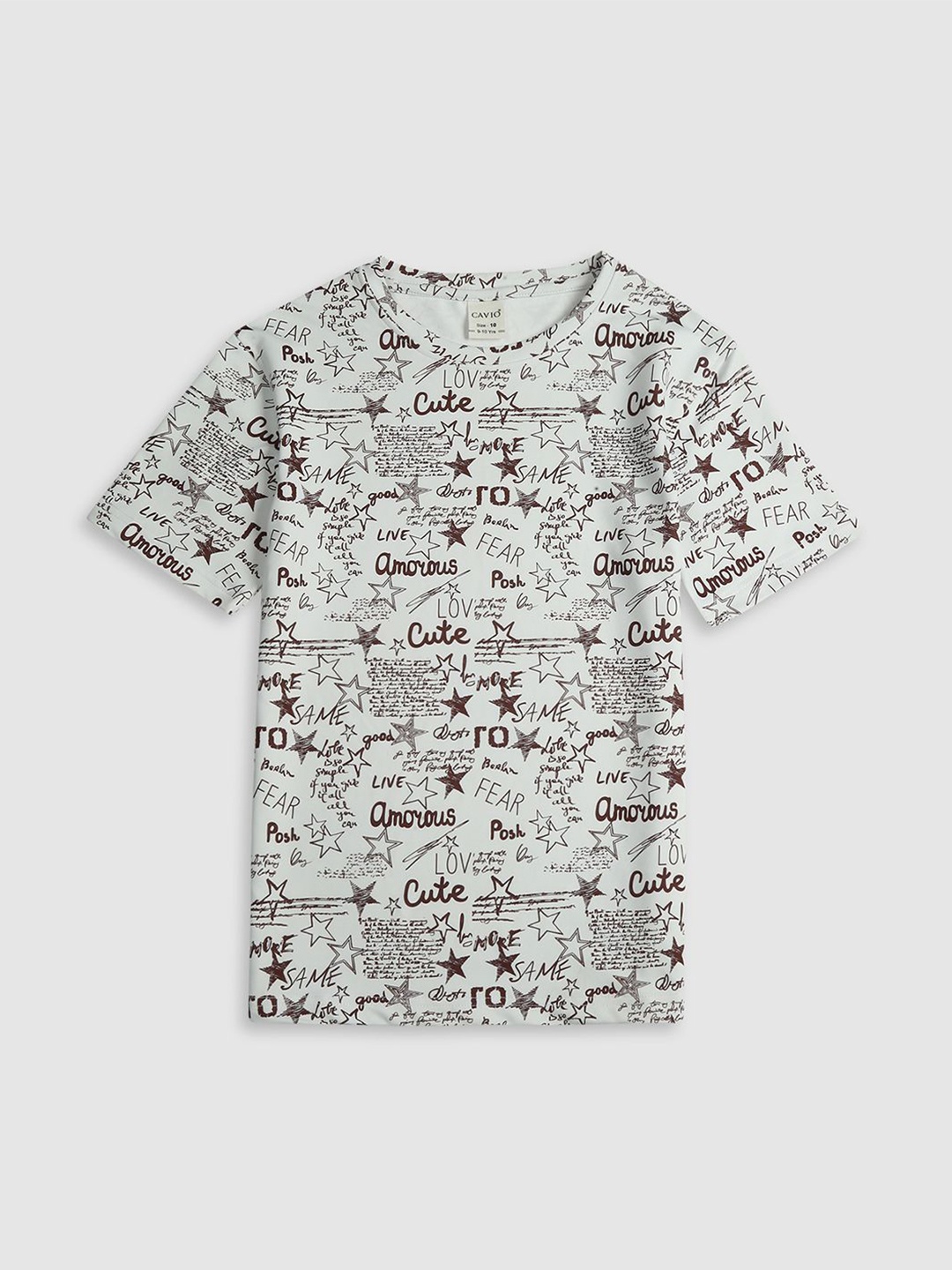 

CAVIO Boys Conversational Printed Cotton T-shirt, Brown