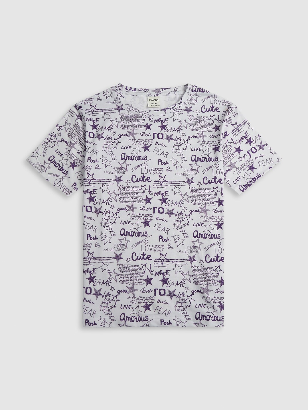 

CAVIO Boys Conversational Printed Cotton T-shirt, Violet