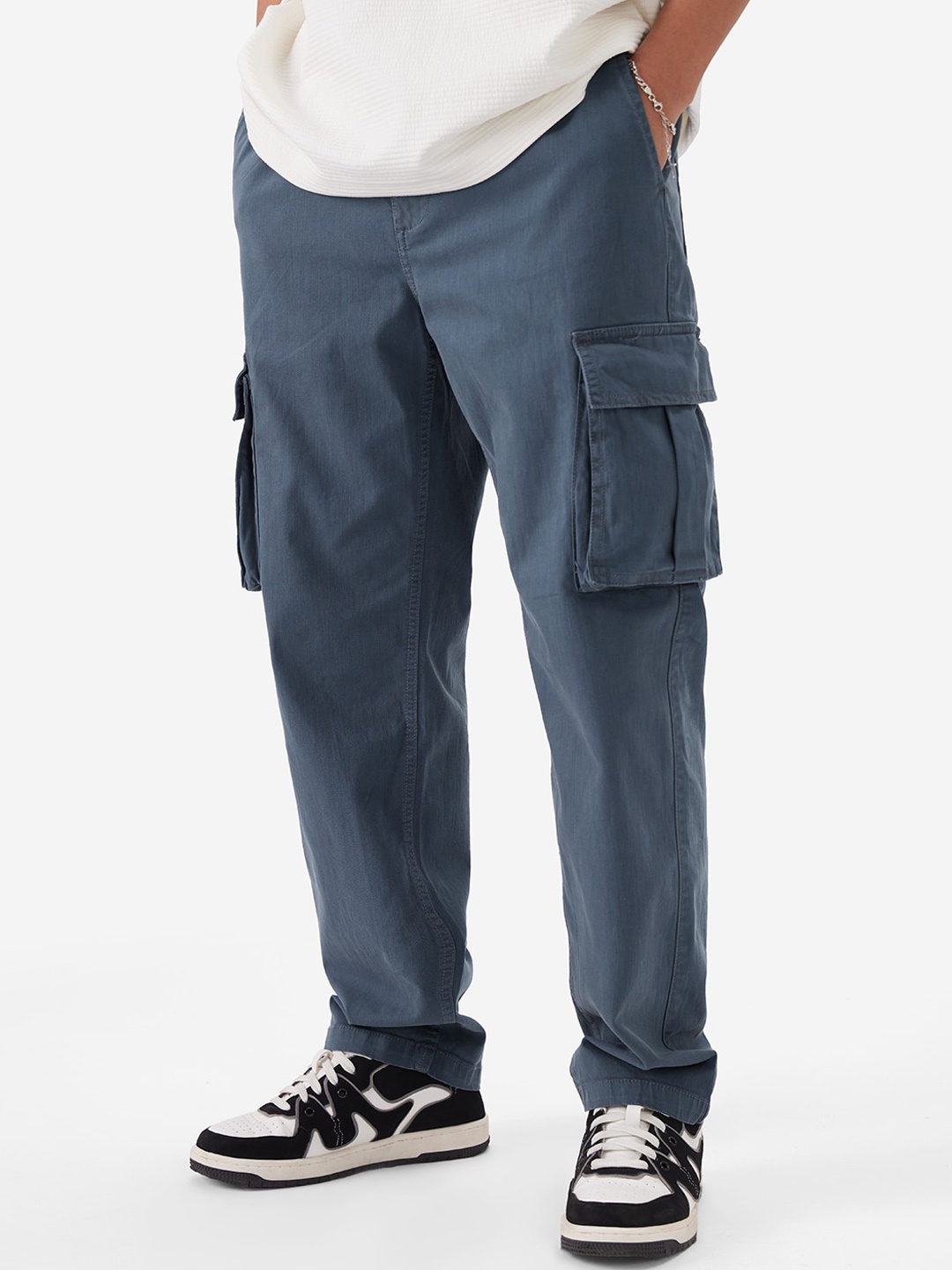 

The Souled Store Men Mid-Rise Cargos Trousers, Blue