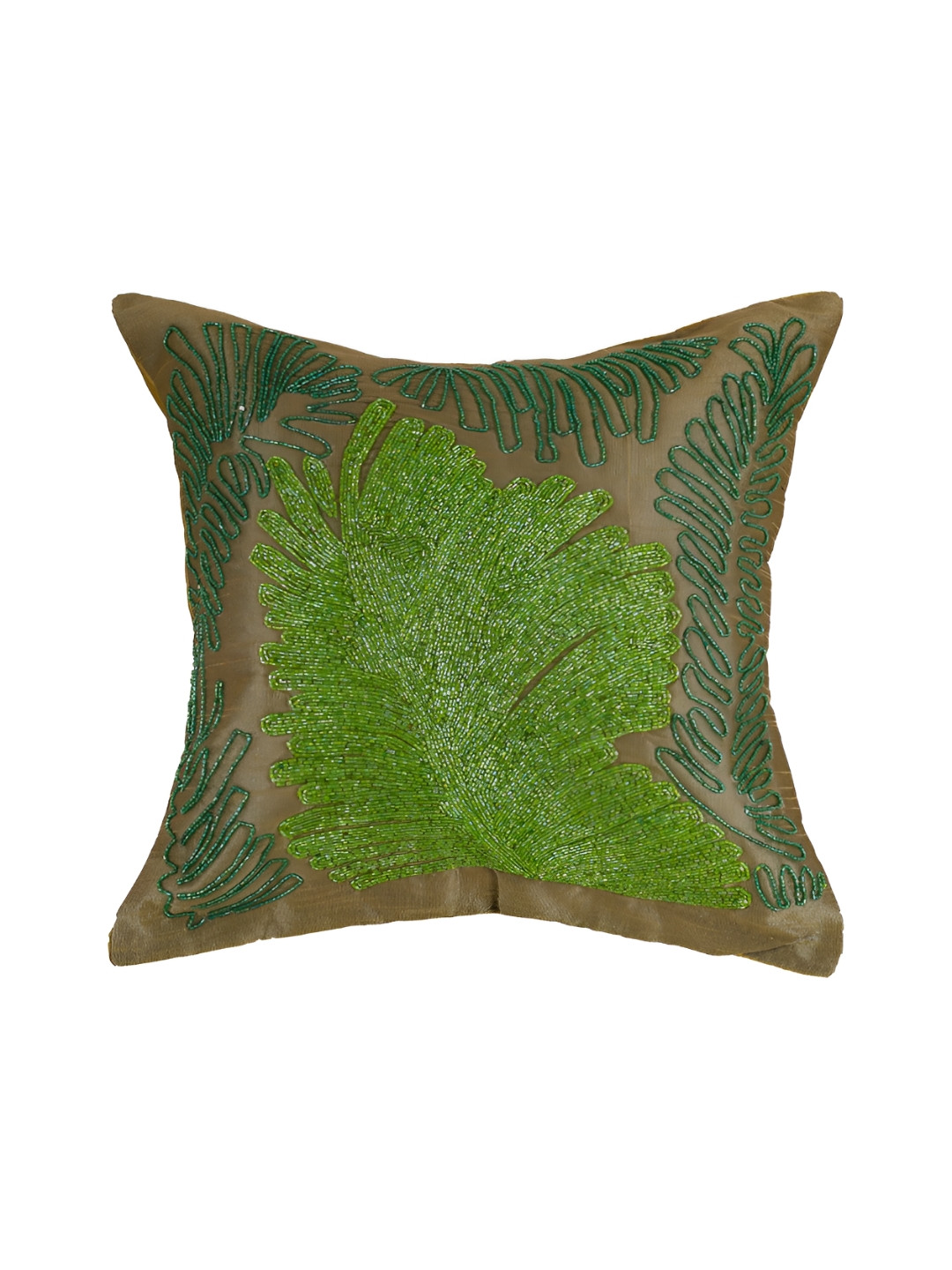 

AIVIK Grey & Green Floral Embellished Silk Square Cushion Cover