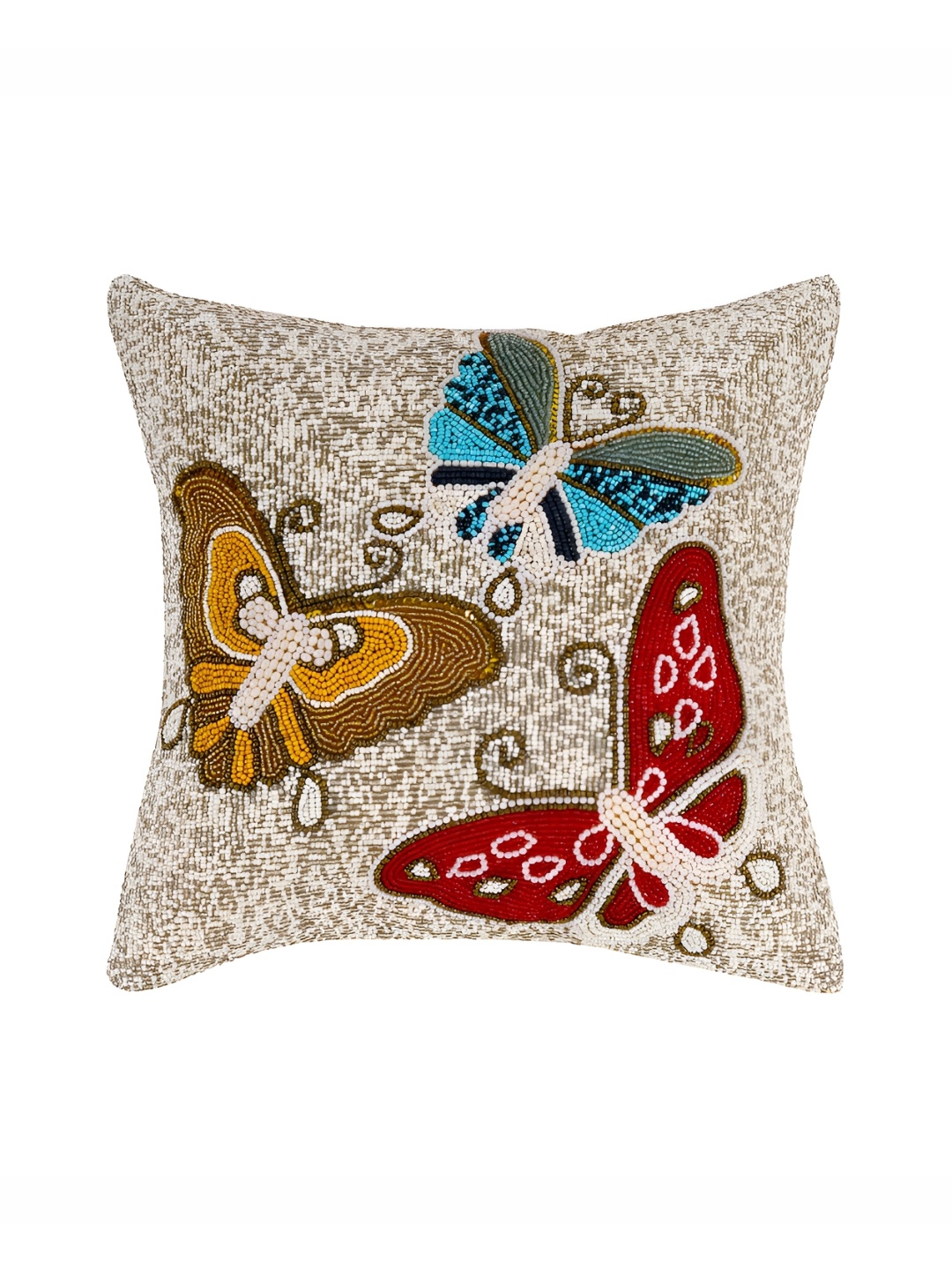 

AIVIK Red & Blue Quirky Embellished Silk Square Cushion Cover
