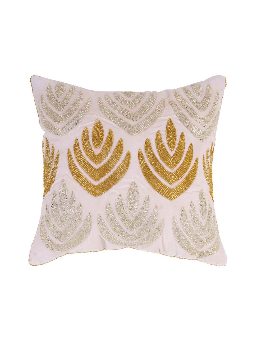 

AIVIK Beige & Grey Floral Embellished Silk Square Cushion Cover