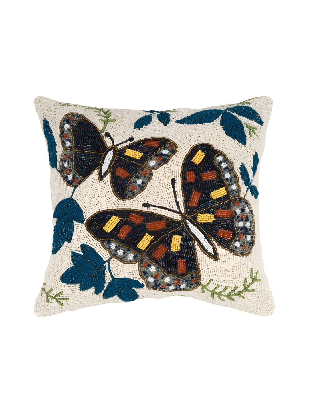 

AIVIK White & Blue Quirky Embroidered Silk Square Cushion Cover