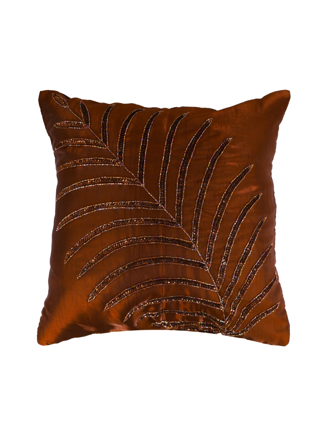 

AIVIK Brown Floral Embellished Silk Square Cushion Cover