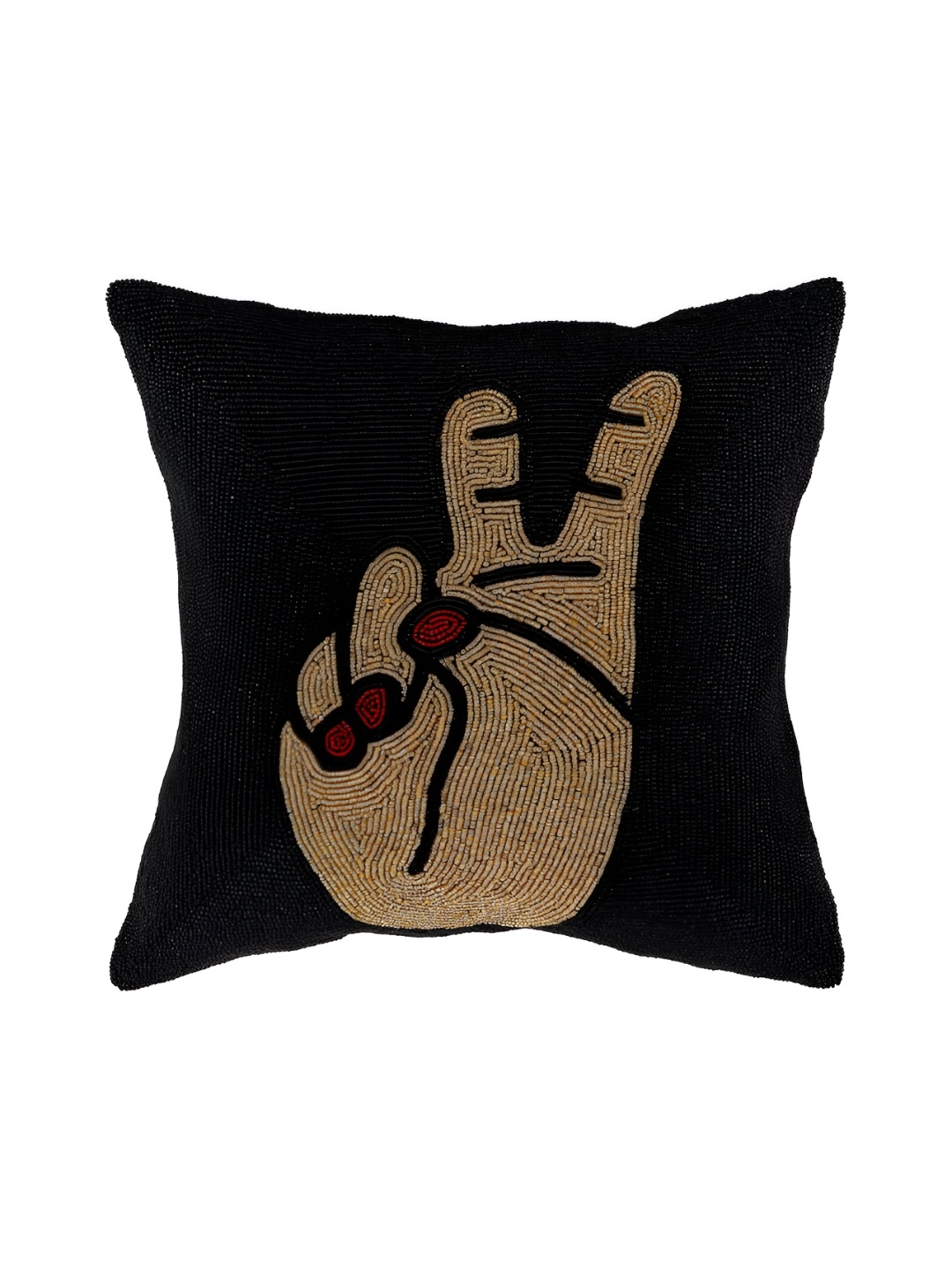 

AIVIK Black & Beige Quirky Embellished Silk Square Cushion Cover