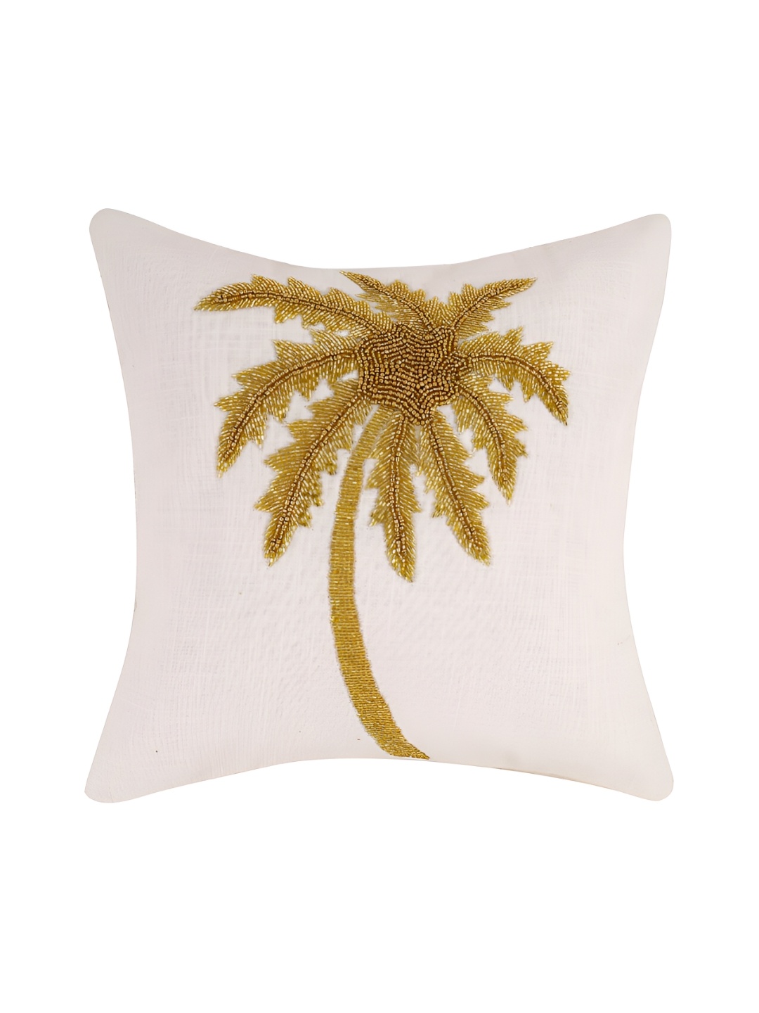 

AIVIK White & Beige Floral Embellished Silk Square Cushion Cover