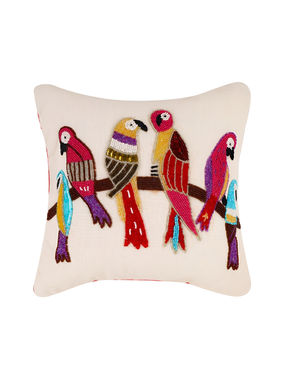 

AIVIK White & Red Quirky Embroidered Silk Square Cushion Cover