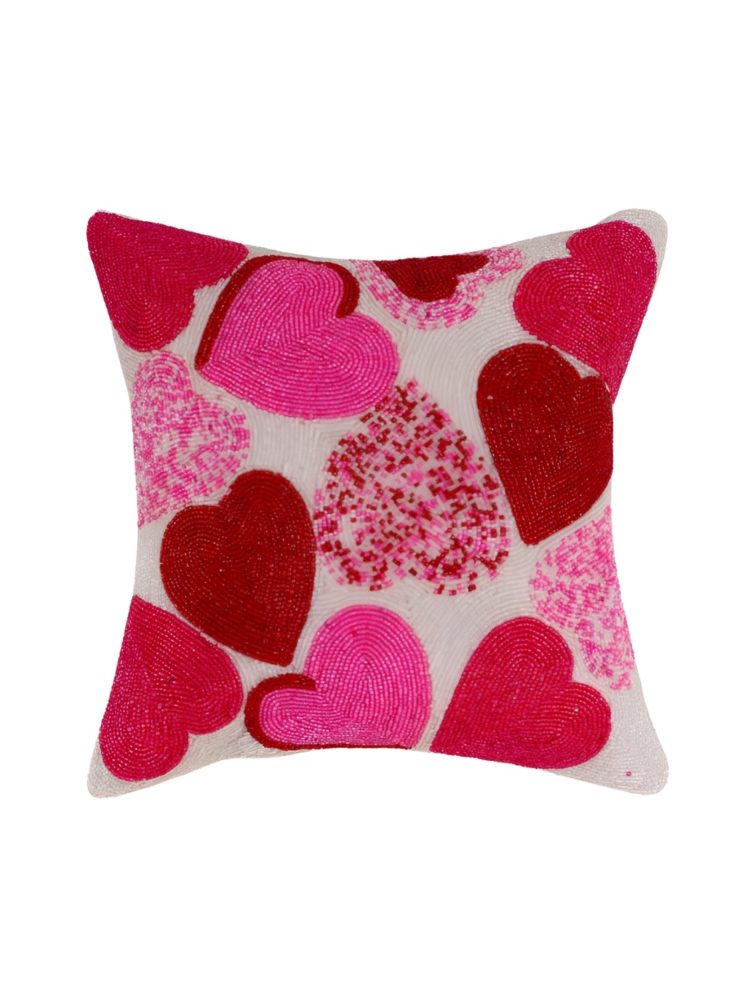 

AIVIK White & Red Geometric Embellished Silk Square Cushion Cover