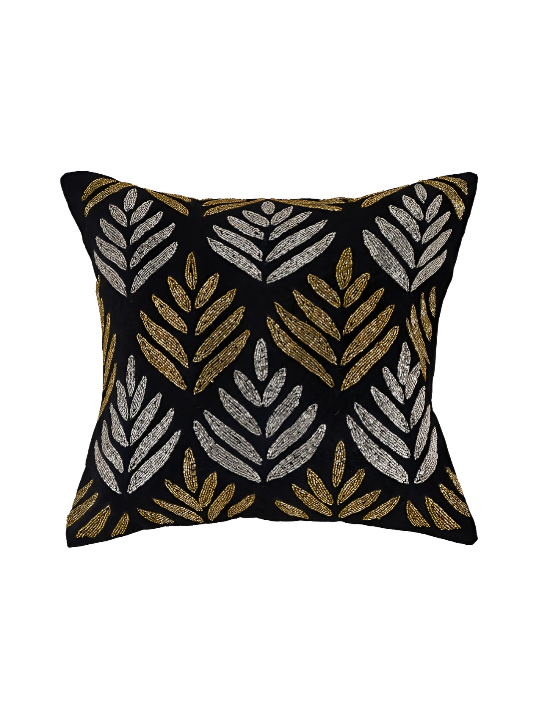 

AIVIK Black & Grey Floral Embellished Silk Square Cushion Cover