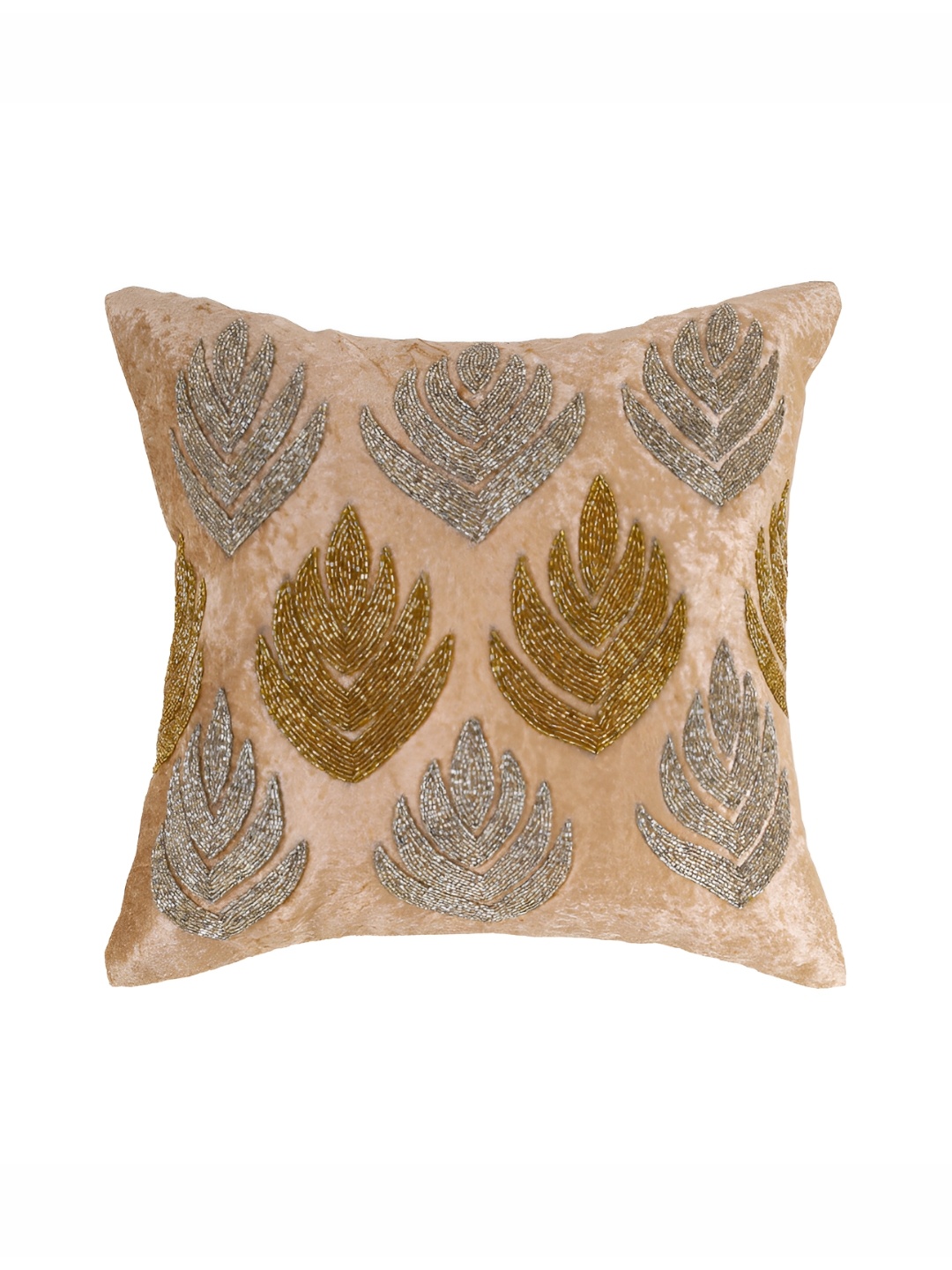 

AIVIK Off White & Grey Floral Embellished Silk Square Cushion Cover