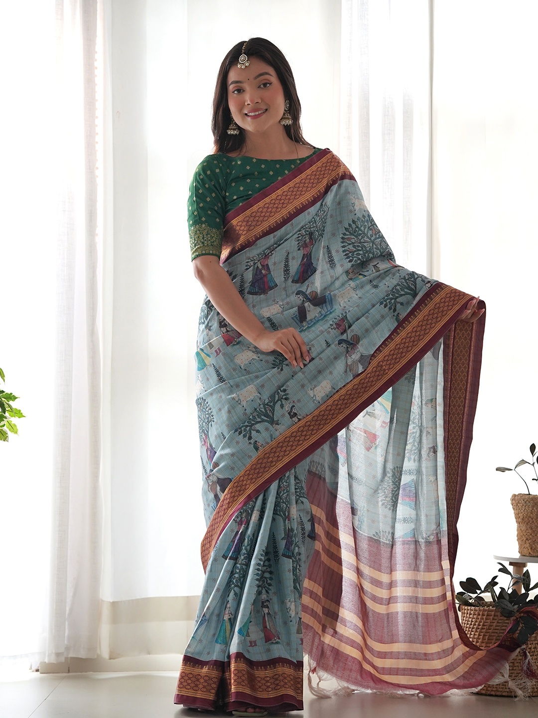 

Chandbaali Kalamkari Zari Art Silk Uppada Saree, Grey