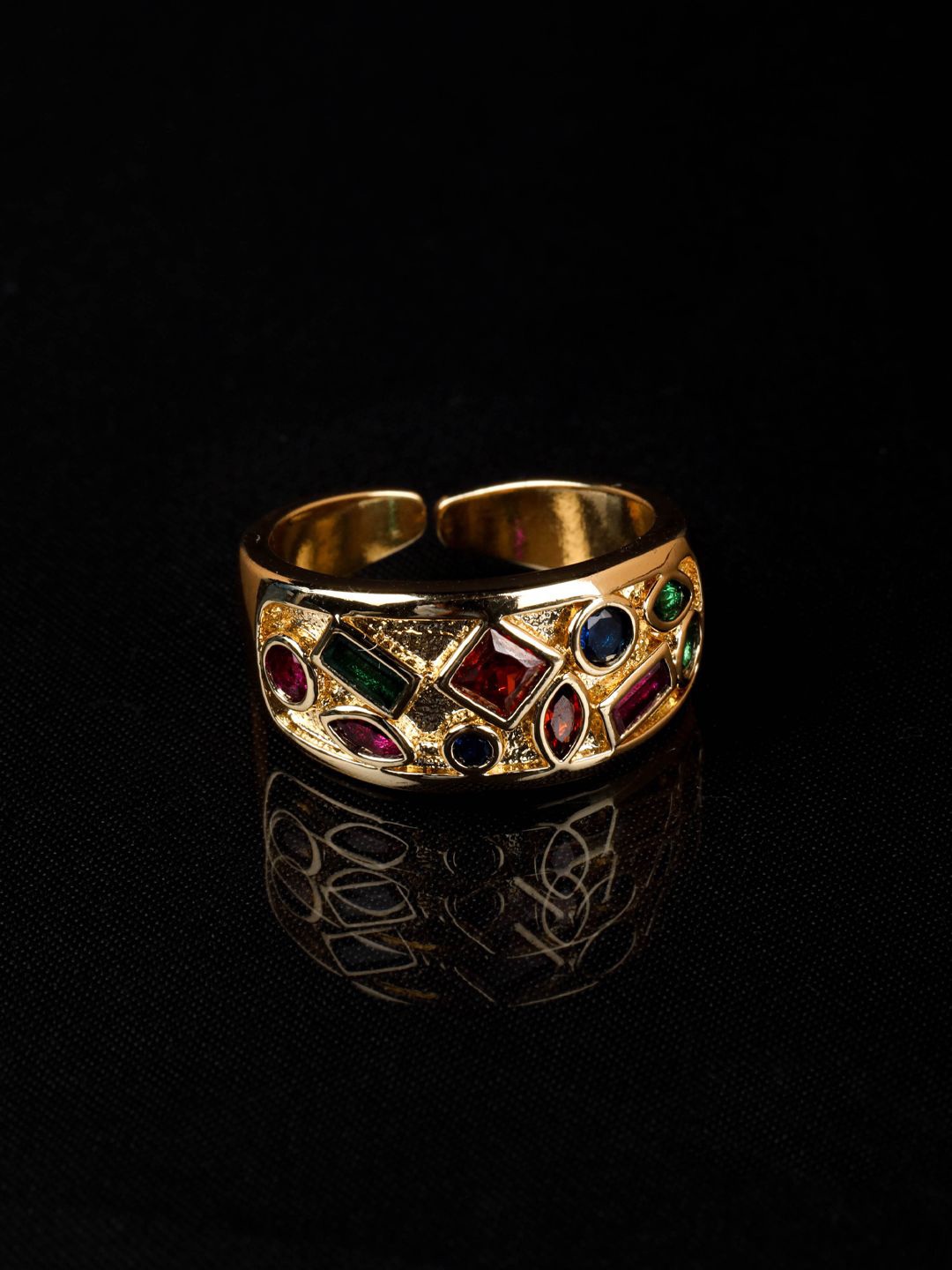 

SWASHAA 18K Gold-Plated CZ-Stones-Studded Finger Ring