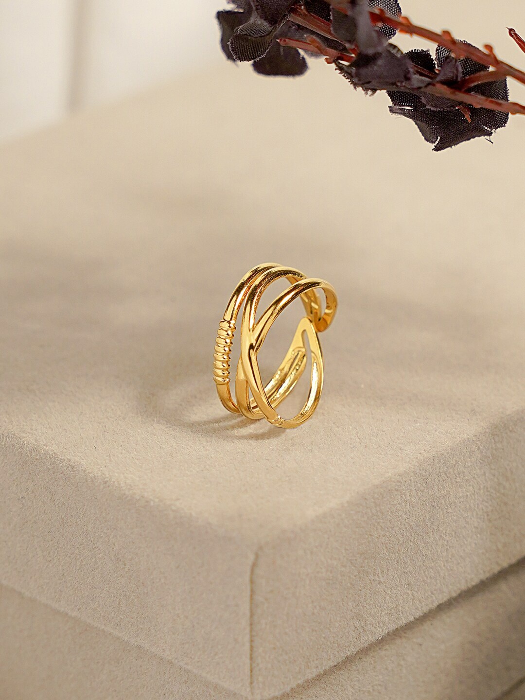 

SWASHAA Women Gold-Plated Adjustable Finger Ring