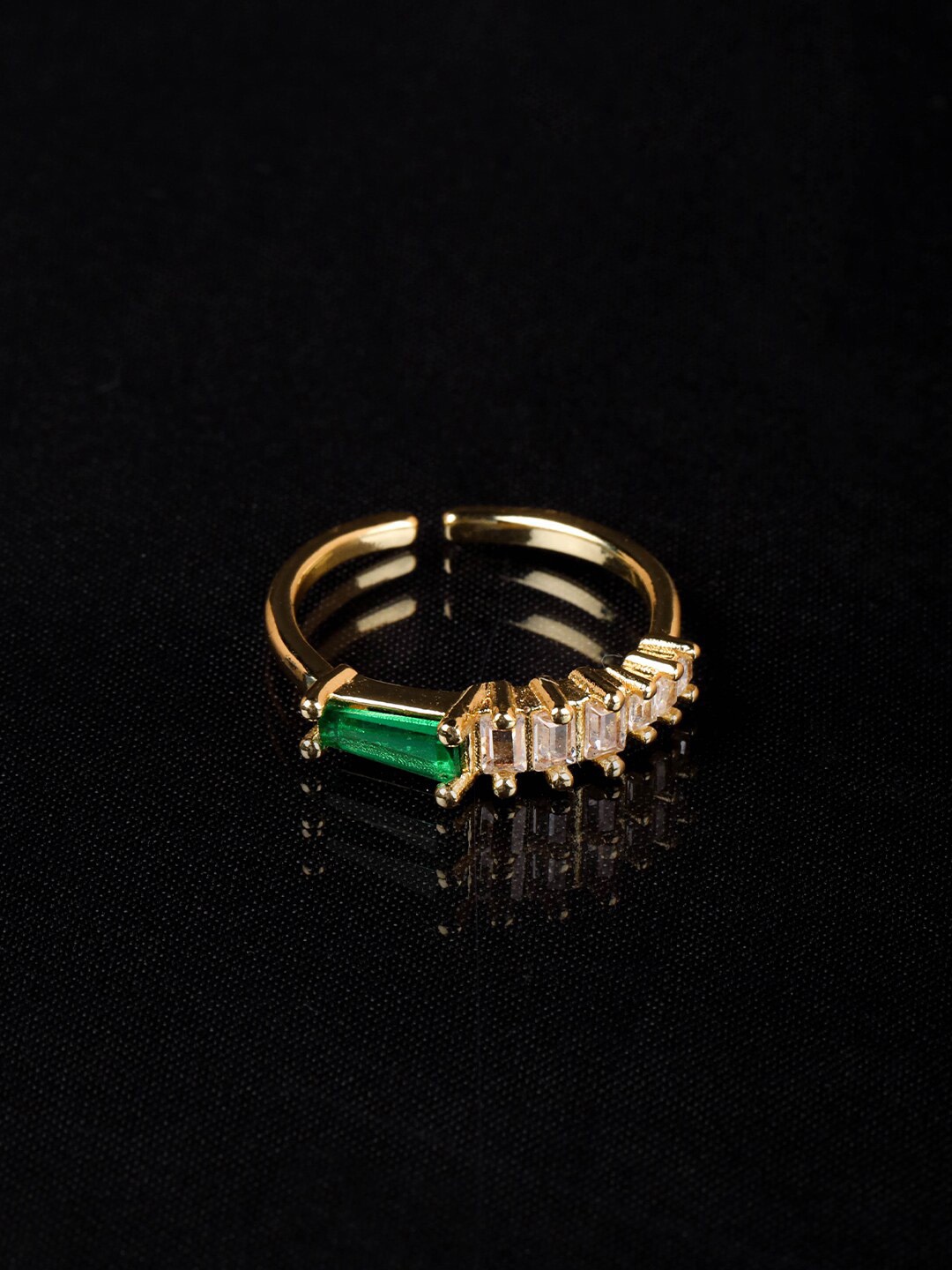 

SWASHAA 18K Gold-Plated Emerald CZ-Studded Adjustable Finger Ring