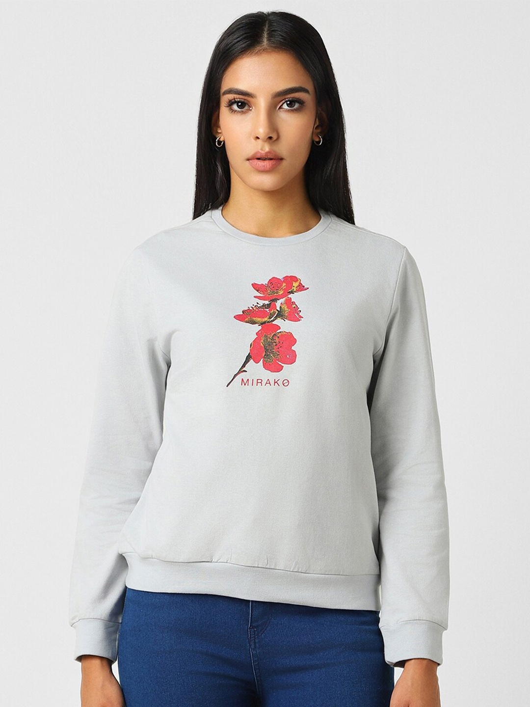 

Van Heusen Woman Round Neck Printed Cotton Pullover Sweatshirt, Grey