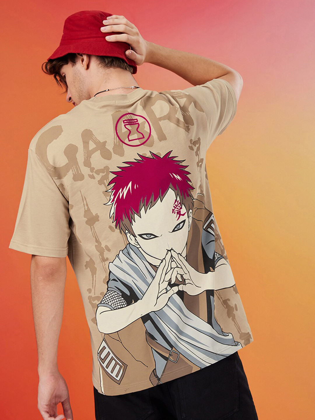 

Bewakoof Naruto Merchandise Printed Drop-Shoulder Sleeves Cotton Oversized T-shirt, Brown