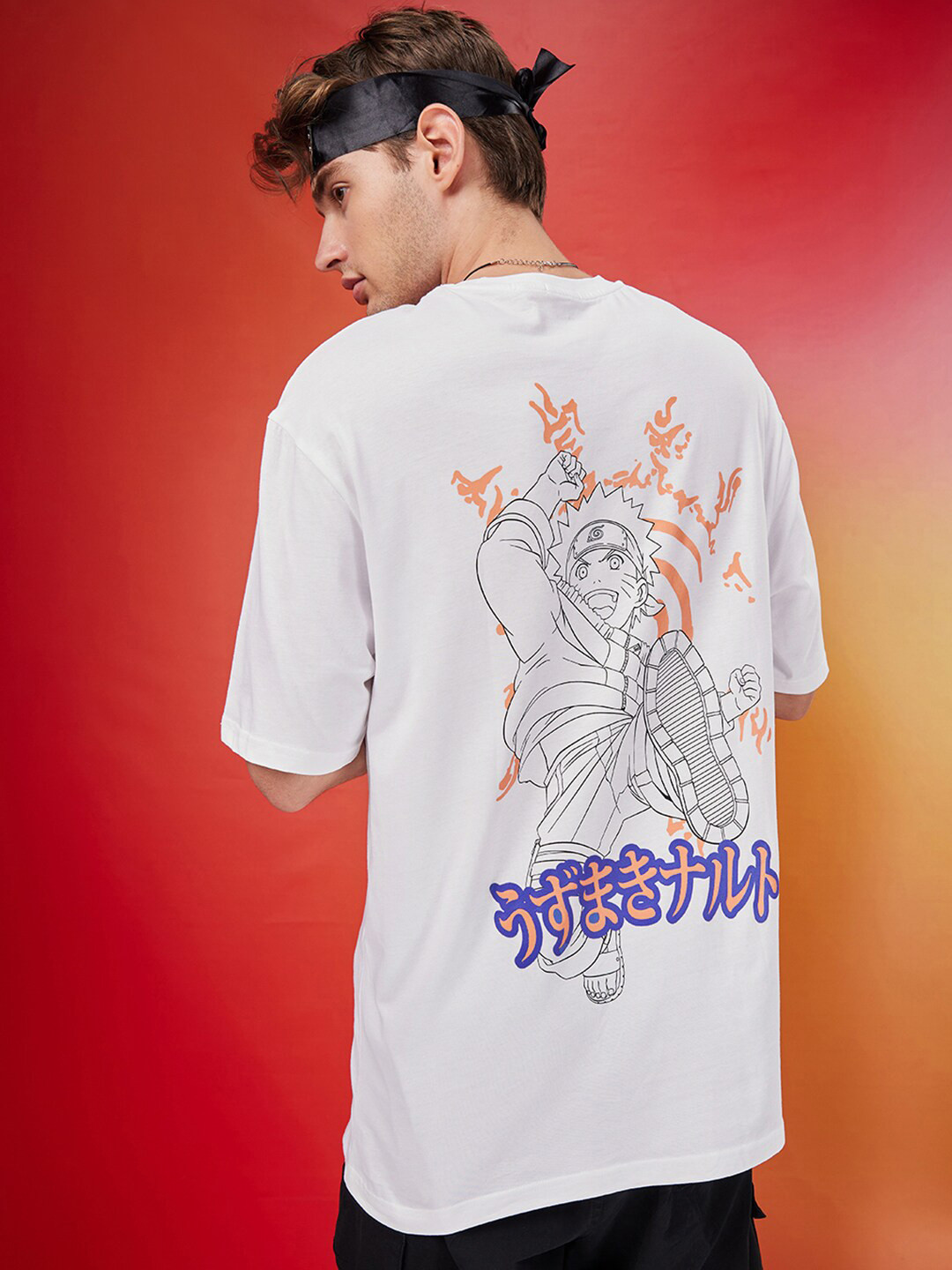 

Bewakoof Graphic Naruto Printed Drop-Shoulder Sleeves Oversized Cotton T-shirt, White