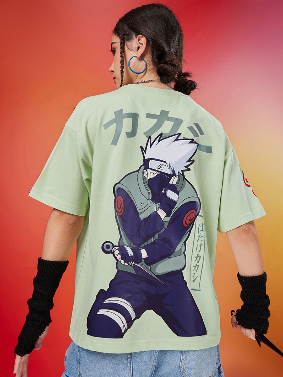 

Bewakoof Heavy Duty 1.0 Women Green Ninja Kakashi Graphic Printed Oversized T-shirt