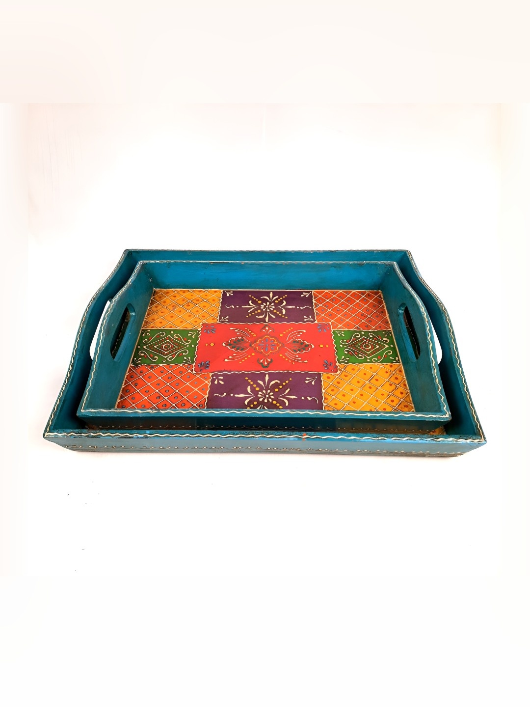 

apka mart 2-Pcs Blue & Red Printed Serving Trays