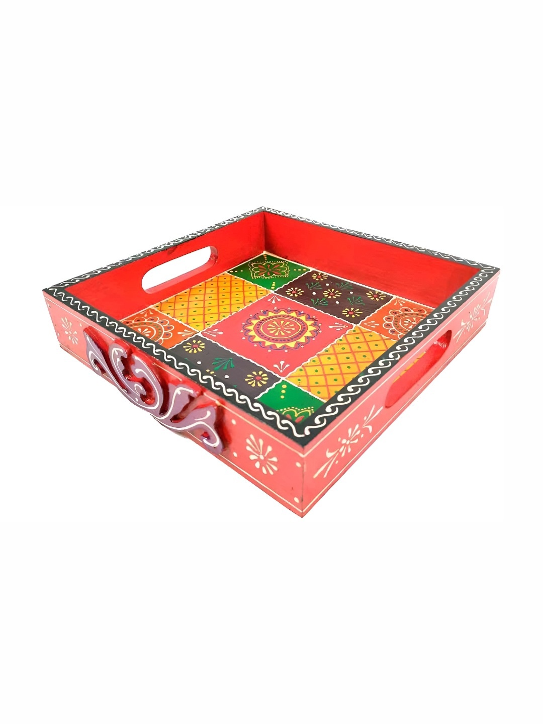 

apka mart Red & Yellow Printed Rectangle Wooden Serving Tray