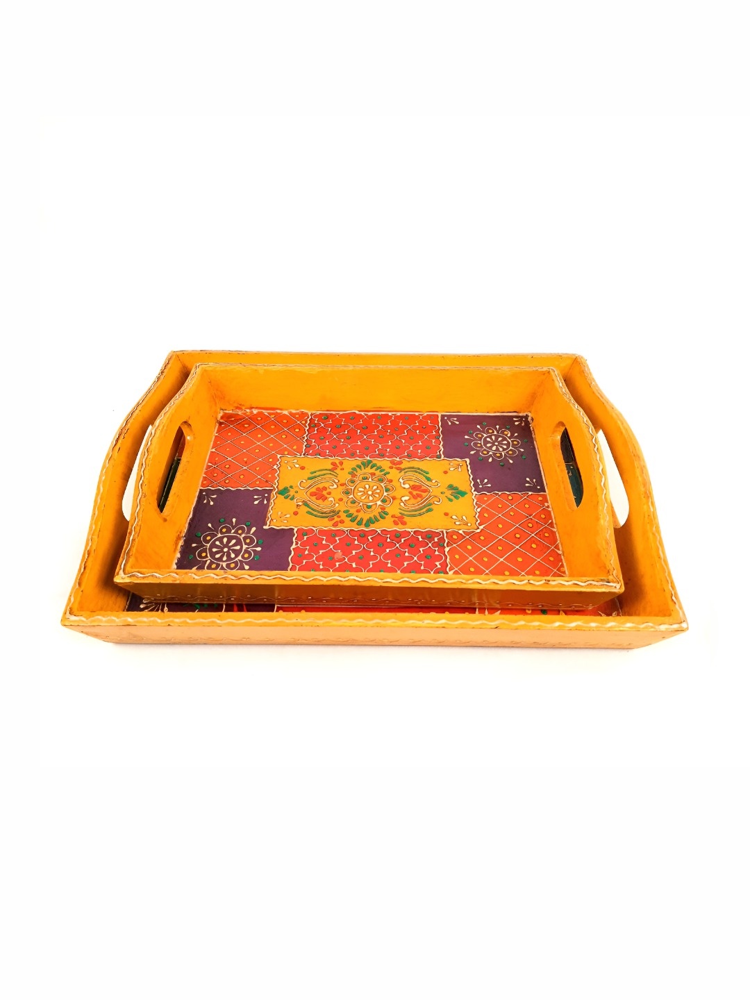 

apka mart 2-Pcs Yellow & Red Printed Wooden Serving Trays