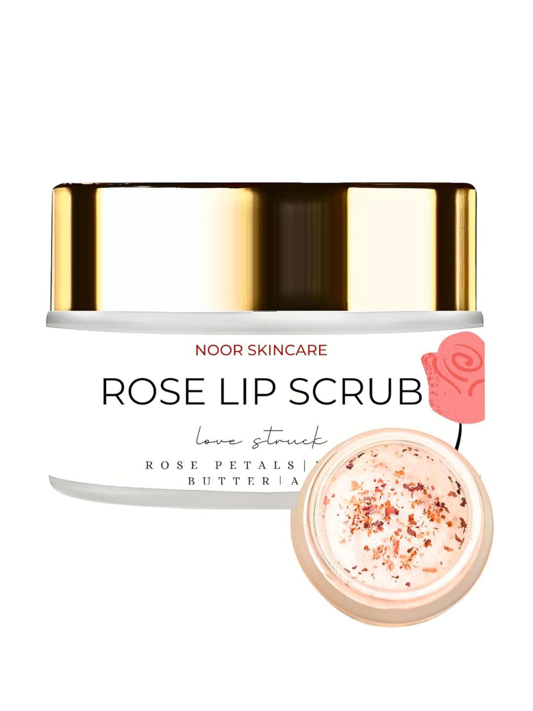 

NOOR SKINCARE Rose Lip Scrub for Dark Lips - Brightens & Restores Smoky Lips - 15g, Pink