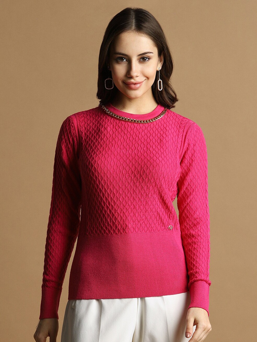 

Allen Solly Self Design Textured Round Neck Top, Pink