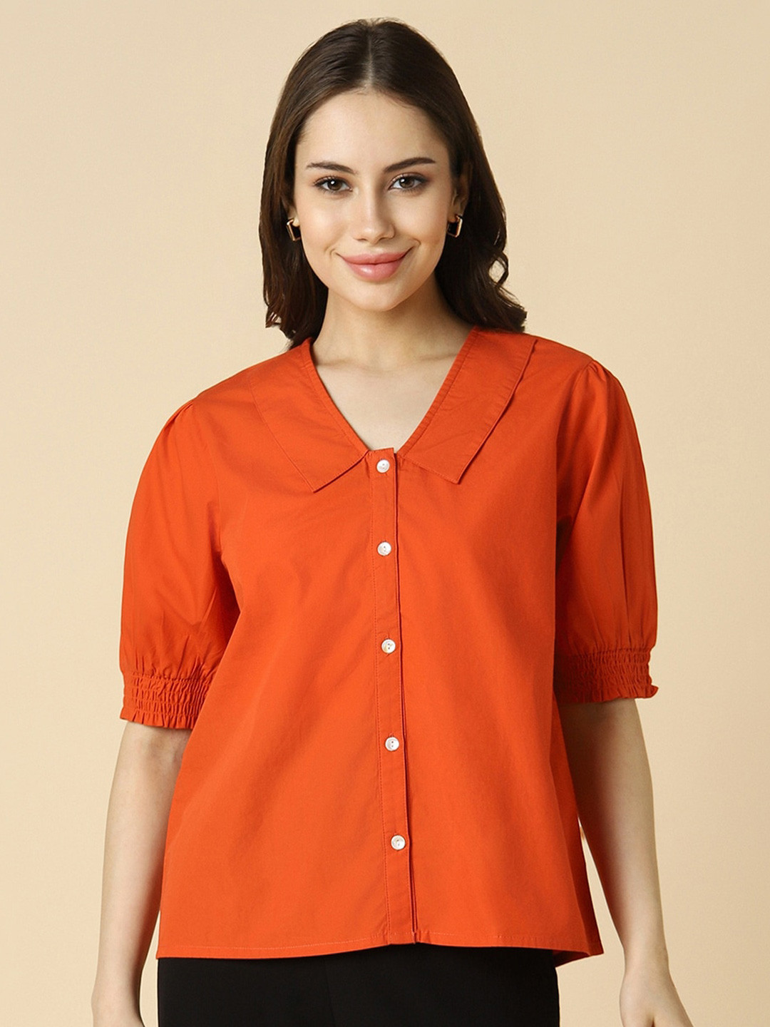 

Allen Solly Cotton Shirt Style Top, Orange