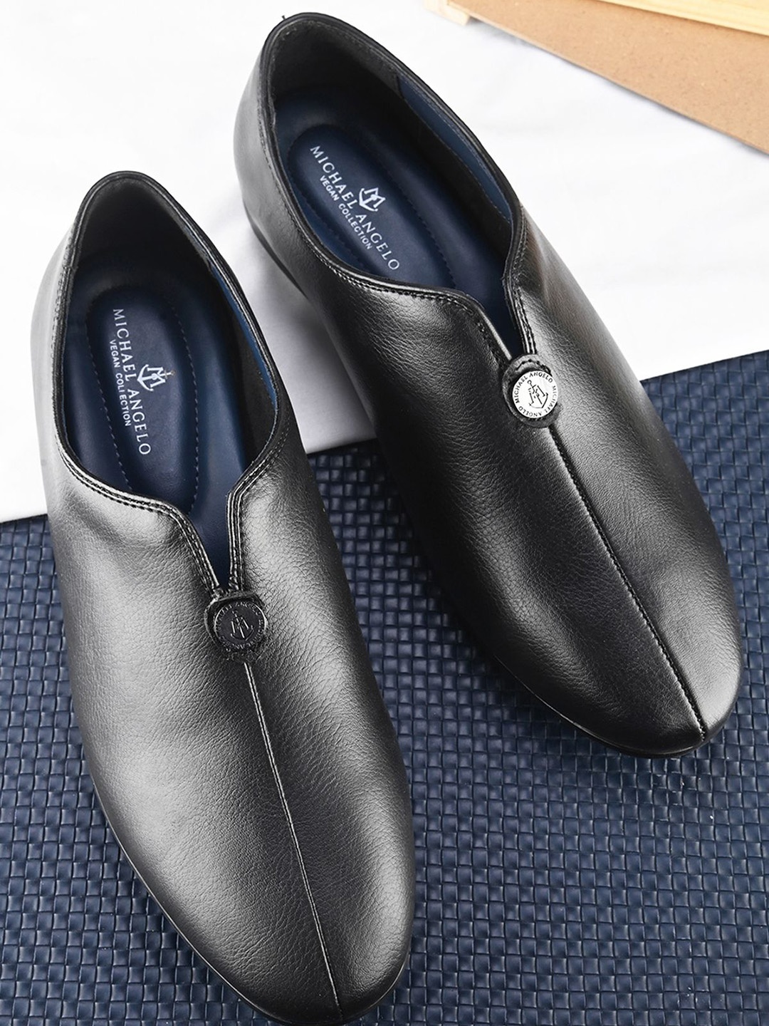 

MICHAEL ANGELO Men Leather Formal Slip-Ons, Black
