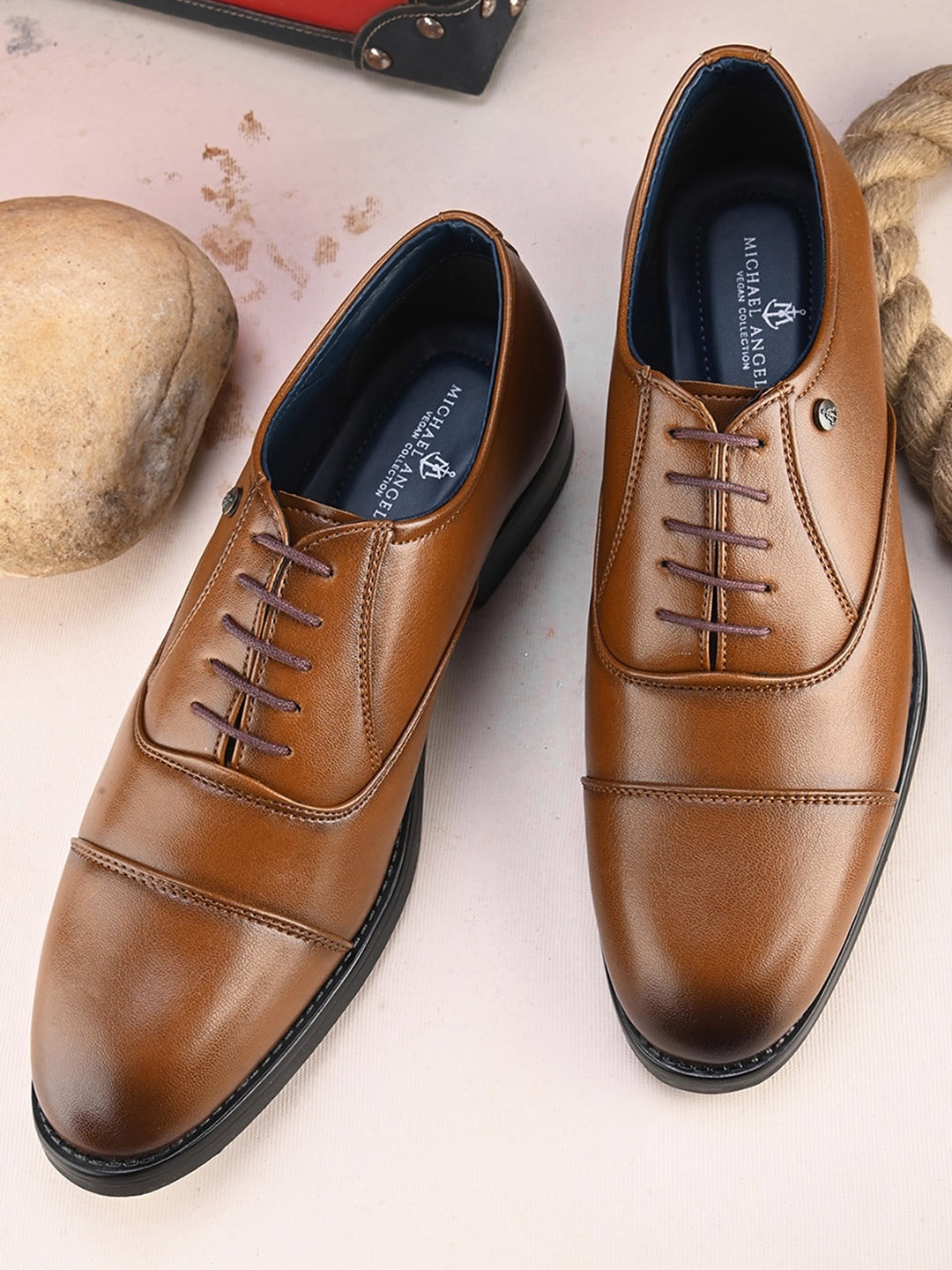 

MICHAEL ANGELO Men Lace-UP Formal Oxfords, Tan