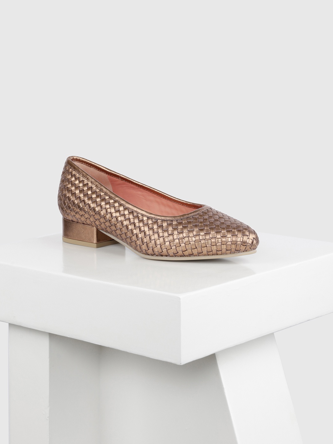 

Oroh Andalusia Woven Design Leather Block Heel Pumps, Bronze