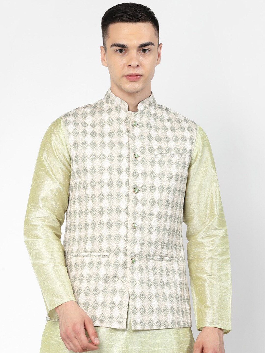 

Badoliya & Sons Printed Nehru Jacket, Lime green