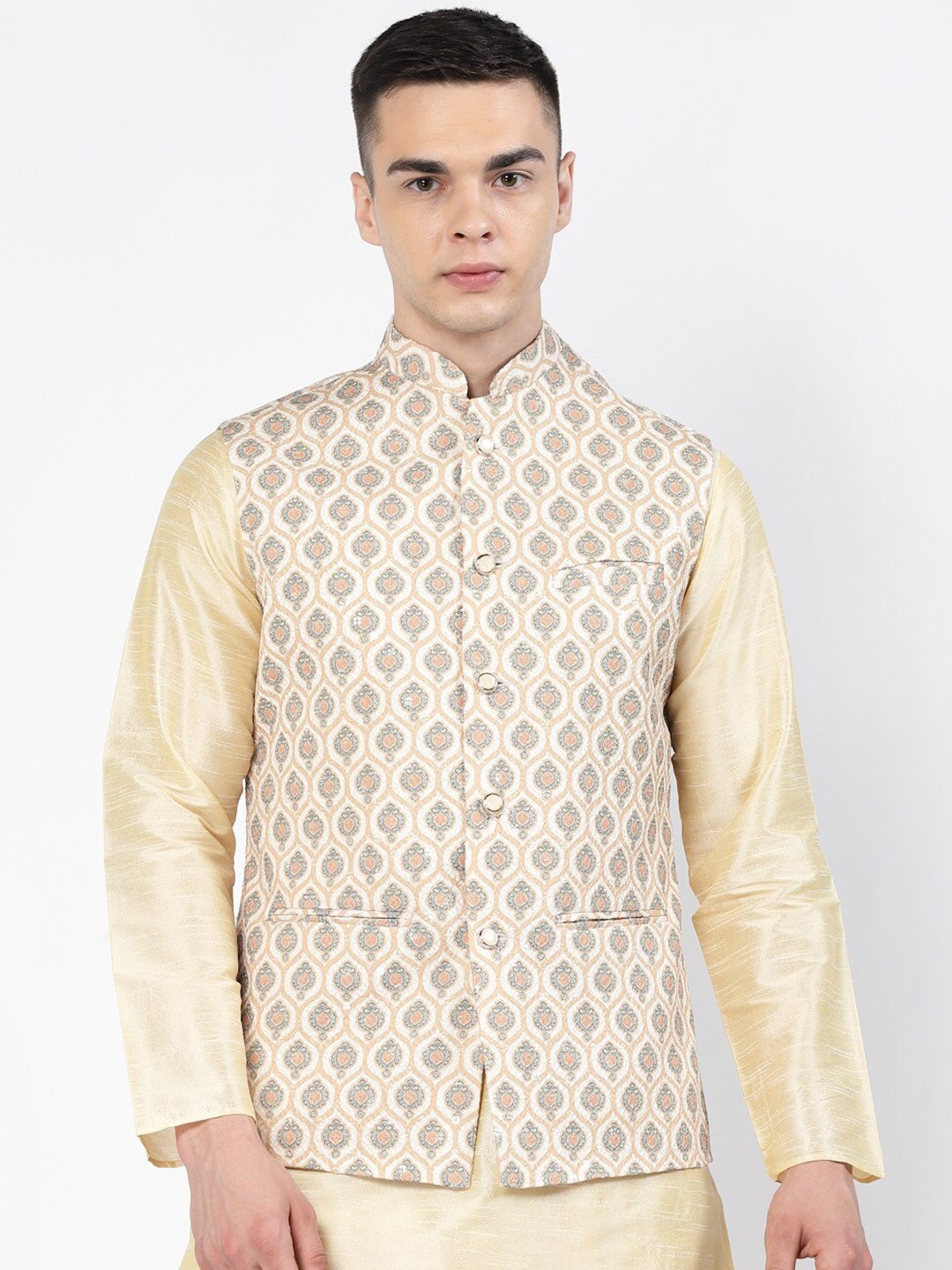 

Badoliya & Sons Printed Nehru Jacket, Cream