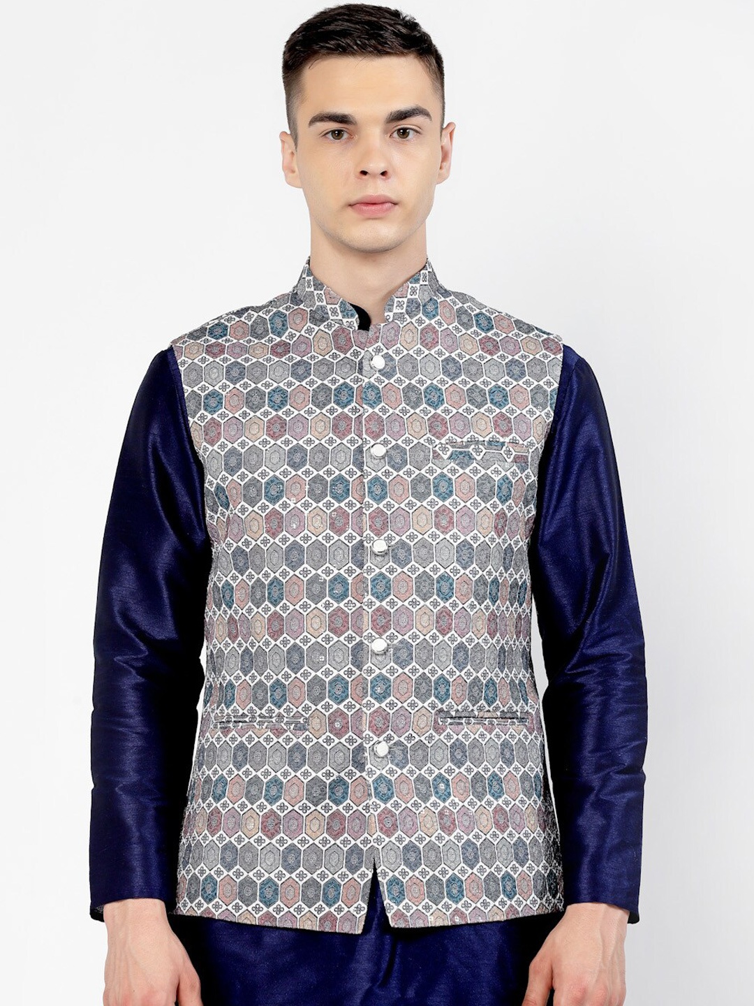 

Badoliya & Sons Woven Design Nehru Jacket, Navy blue