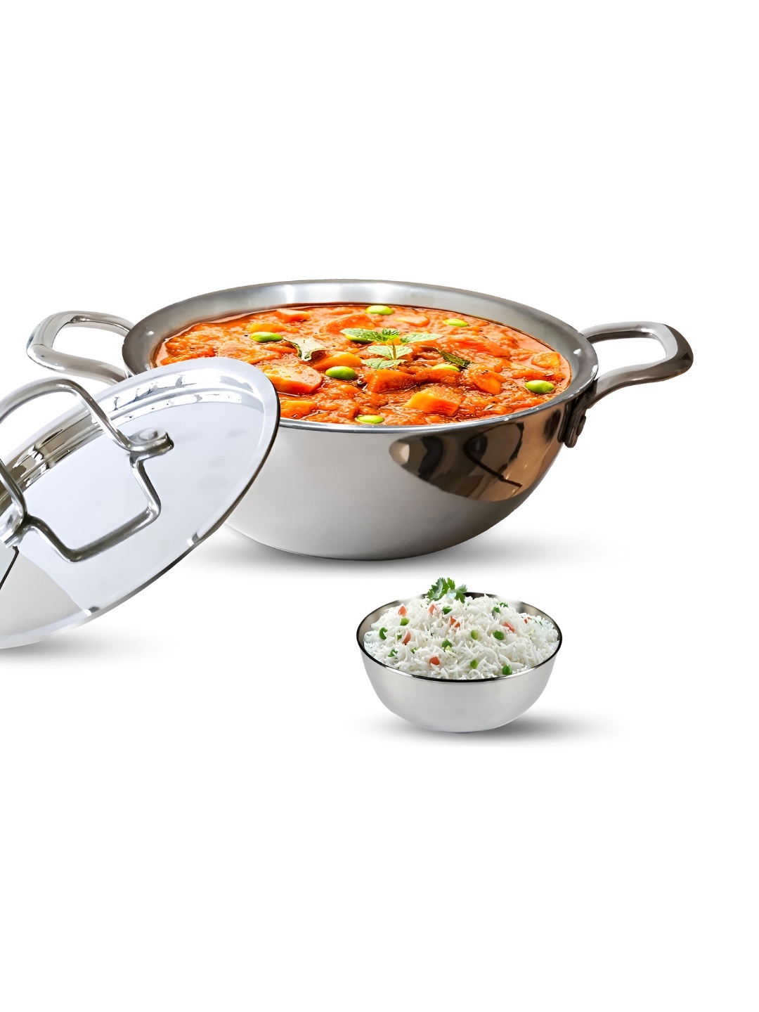 

Solara Stainless Steel Triply Kadhai with Lid, Silver